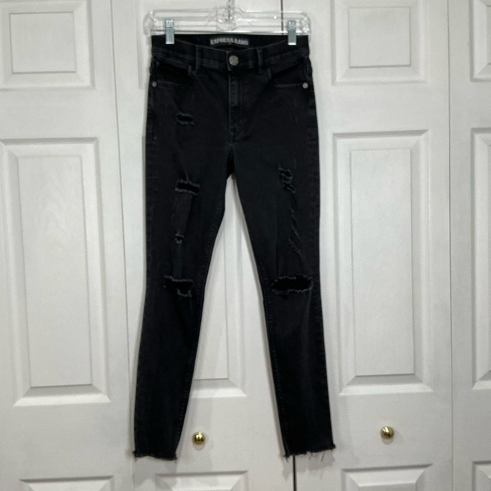 🩷 Express Ankle Legging High Rise Black Distressed Denim Jeans - Size 4 (01309)